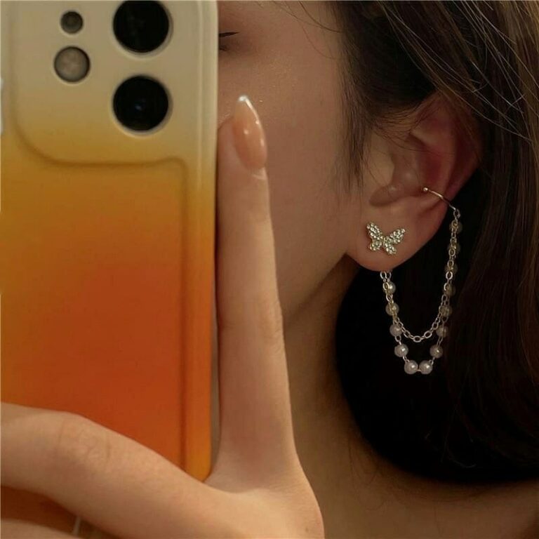 Rhinestone Pearl Chain Butterfly Ear Cuff