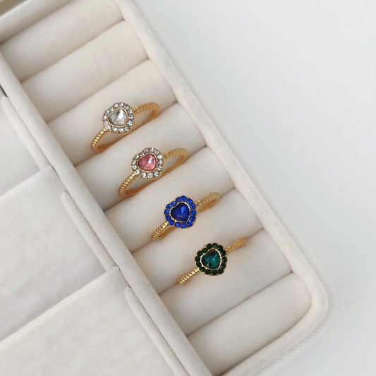 Crystal Heart Ring Stack - Set of 4