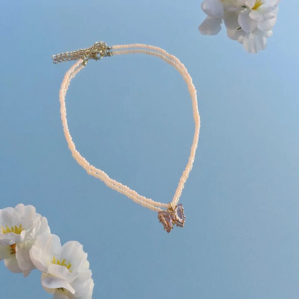 Necklace - Beaded Crystal Butterfly - Image 2