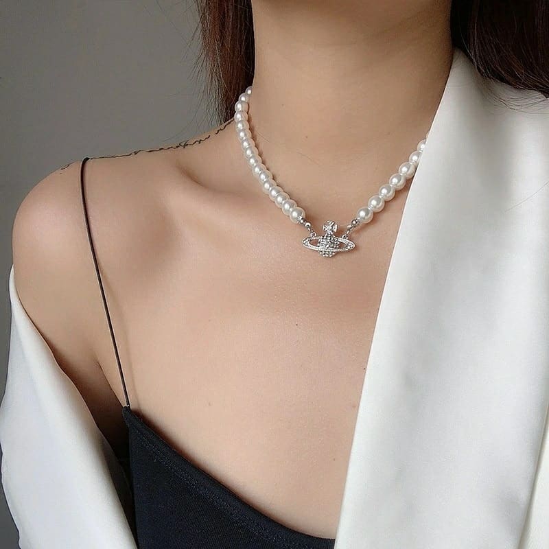 Buy 2PCS Saturn Pearl Necklace with Charm, White Artificial Crystal Jewelry  for Girls Lady Girlfriend Wedding Birthday Anniversary Online at  desertcartINDIA