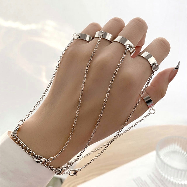 Gold Plated Designer Chain One Finger Ring Bracelet For Women