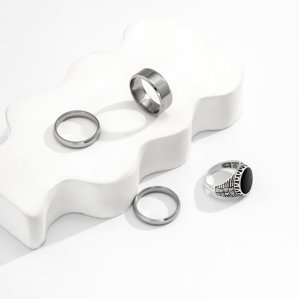 Premium Rings - Edgy Silver and Black Grunge - Set of 4 - Image 4