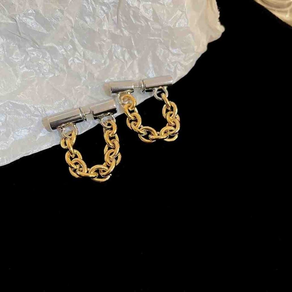Earrings - Dual Tone Chain Link - Image 3