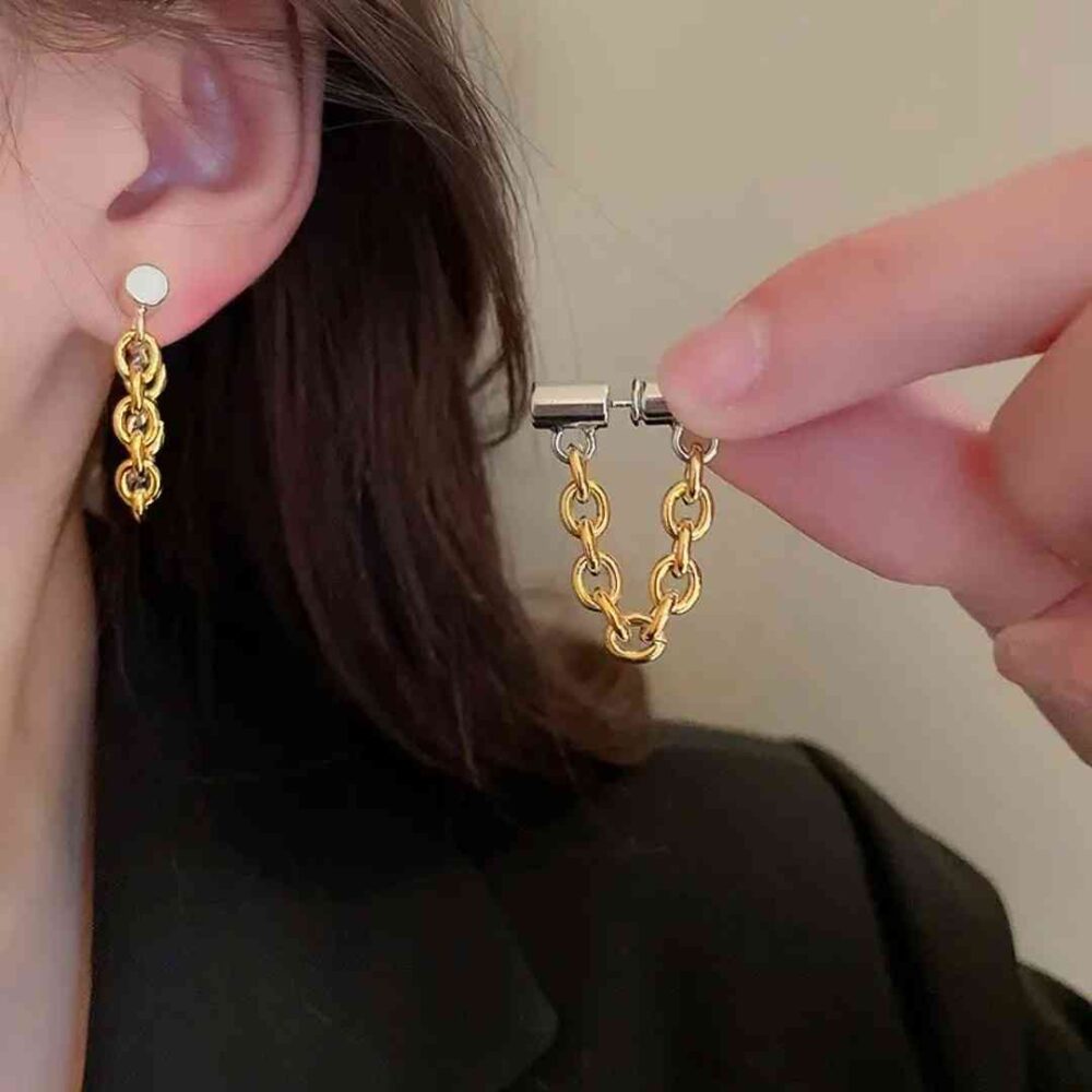 Earrings - Dual Tone Chain Link - Image 2